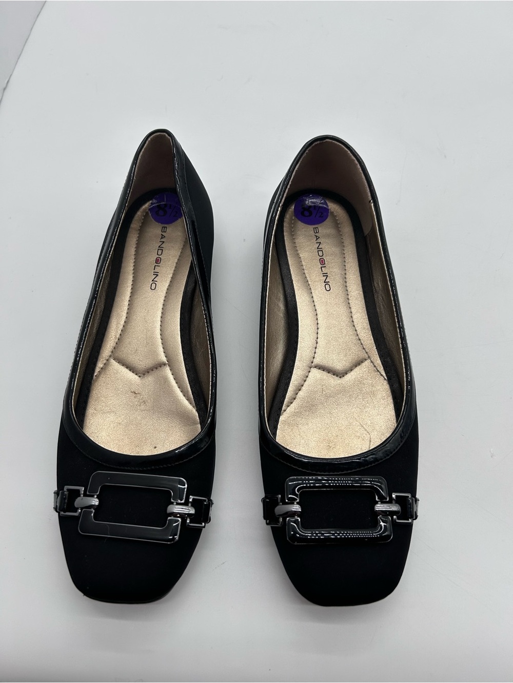 Bandolino Black Womens Square-Toe Flats with Black Buckle Detail NWOT